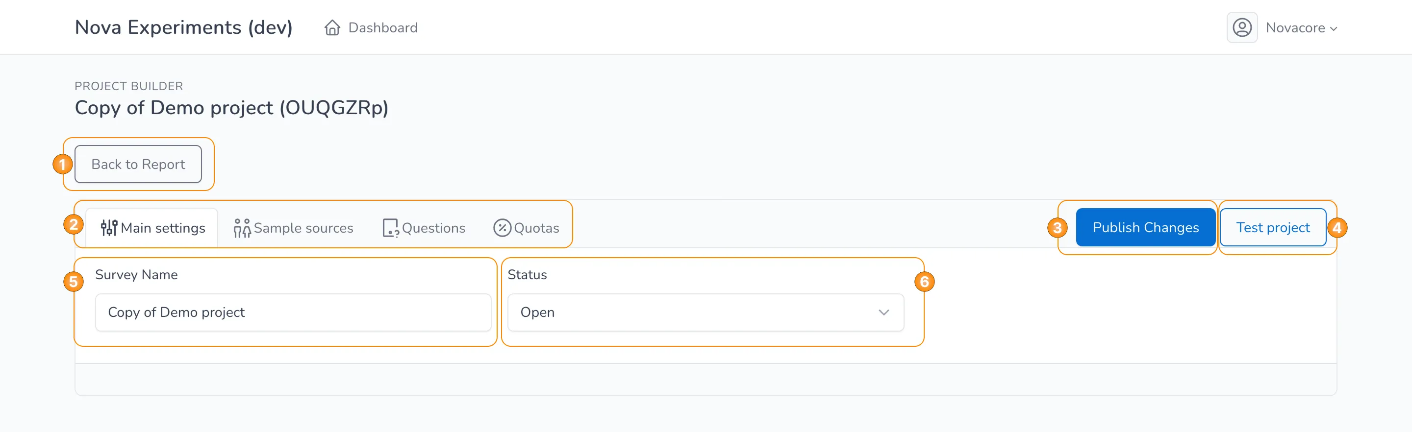 Main Settings Section